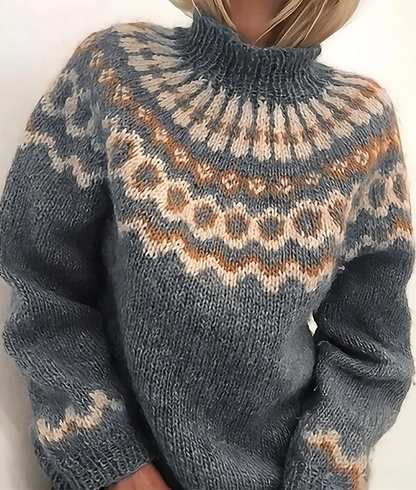 Sweter Damski z Golfem - Aurora Knit z Wzorem Żakardowym