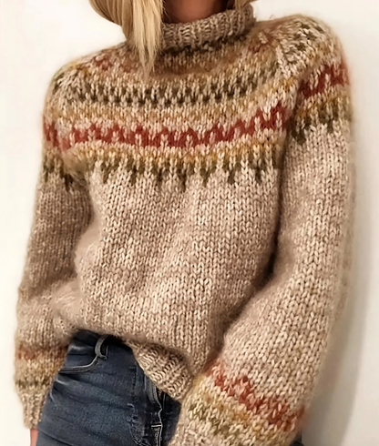 Sweter Damski z Golfem - Aurora Knit z Wzorem Żakardowym
