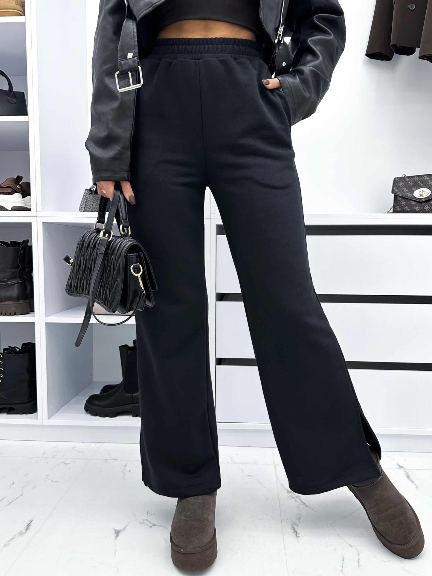 Spodnie dresowe z rozcięciem wide leg | 1+2 GRATIS