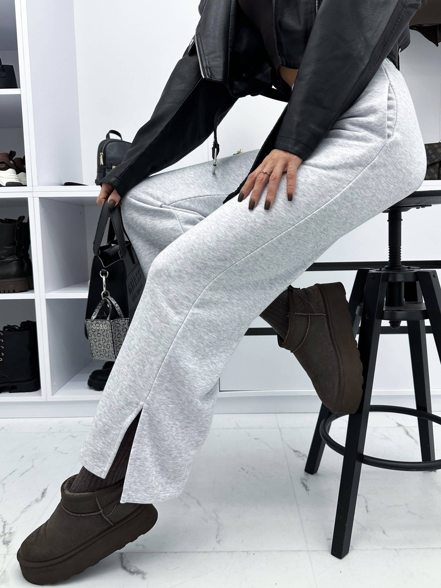 Spodnie dresowe z rozcięciem wide leg | 1+2 GRATIS