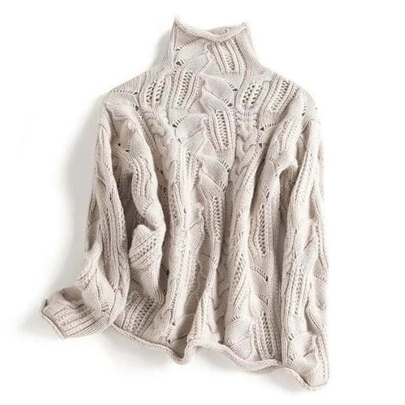 Damski Sweter z Golfem Lyria Knit o Teksturowanym Splocie